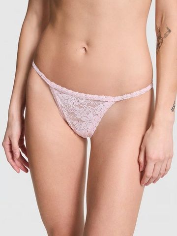 Трусики-стринги женские кружевные PINK Victoria's Secret Wink V-String Panty пудровые 07o-jqf-zhs фото