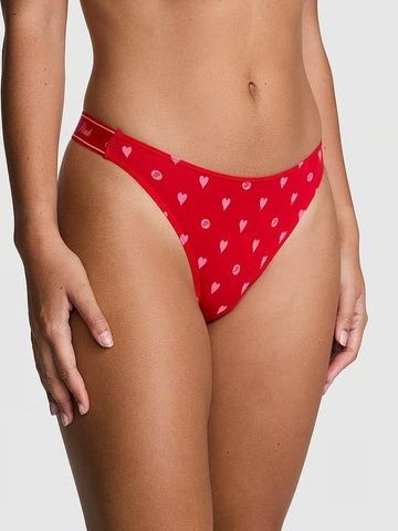 Трусики-стринги женские хлопковые PINK Victoria's Secret Logo Cotton High-Leg Thong красные 8dt-51n-4sv фото