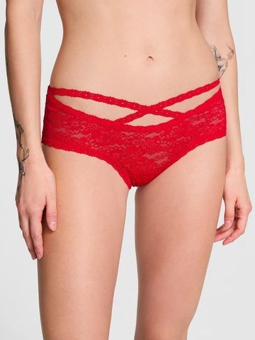 Трусики-чики женские кружевные PINK Victoria's Secret Wink Strappy Cheeky Panty красные ok9-75c-ag1 фото