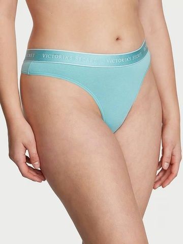 Трусики-стринги женские хлопковые Victoria's Secret Logo Cotton Thong Panty голубые pla-440-gwo фото