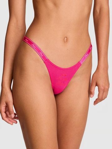 Трусики-стринги женские хлопковые PINK Victoria's Secret Logo Cotton Shine Micro Thong Panty розовые  2y6-qse-uh7 фото