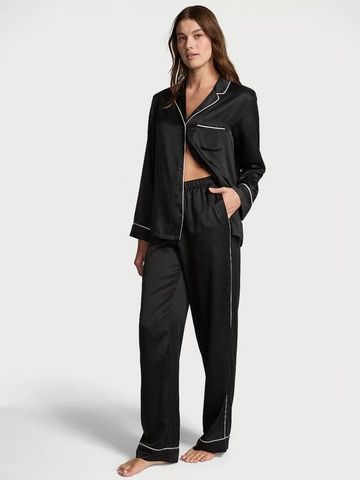 Пижама сатиновая черная (штаны+рубашка) Victoria's Secret Satin Long Pajama Set REGULAR nkp-rte-ba7 фото