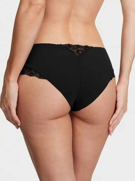 Трусики-чіки жіночі безшовні з мереживом Victoria's Secret No-Show Lace-Trim Cheeky Panty чорні tgl-6ph-hoy фото