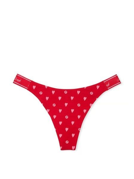 Трусики-стринги женские хлопковые PINK Victoria's Secret Logo Cotton High-Leg Thong красные 8dt-51n-4sv фото