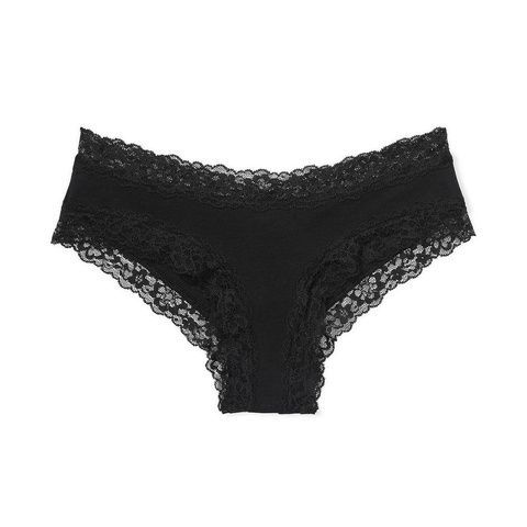 Трусики-чики женские хлопковые с кружевом Victoria's Secret Lace-Waist Cotton Cheeky Panty черные 51u-bz2-ya3 фото
