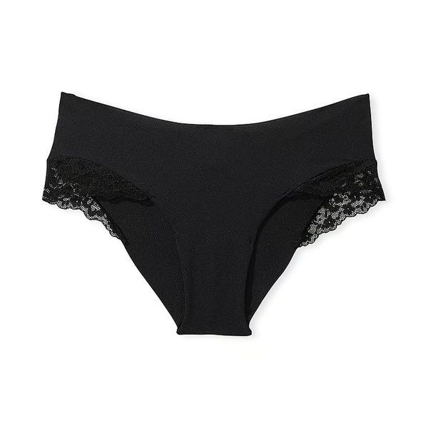 Трусики-чіки жіночі безшовні з мереживом Victoria's Secret No-Show Lace-Trim Cheeky Panty чорні tgl-6ph-hoy фото