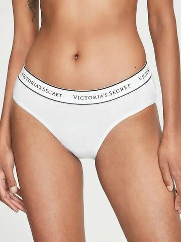 Трусики-хипстер женские Victoria's Secret Logo Cotton Lace-Waist Hiphugger Panty белые b3y-tod-aar фото