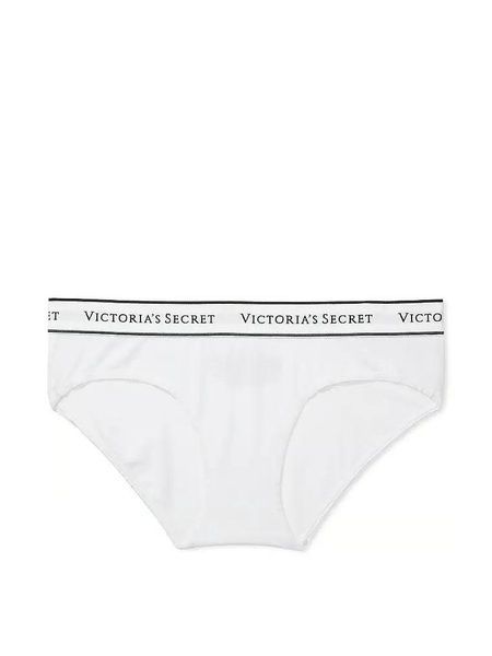 Трусики-хипстер женские Victoria's Secret Logo Cotton Lace-Waist Hiphugger Panty белые b3y-tod-aar фото