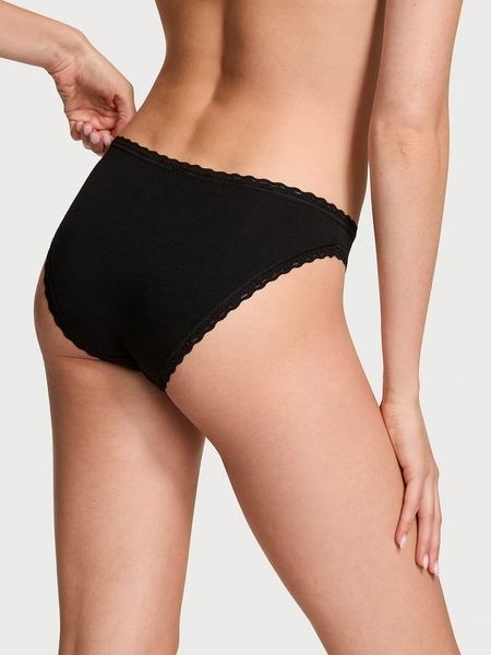 Трусики-бикини женские хлопковые Victoria's Secret Lace-Waist Bikini Panty черные  yu7-xq5-a34 фото