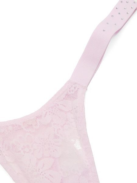 Трусики-стринги жіночі мереживні PINK Victoria's Secret Logo Cotton Shine Micro Thong Panty пудрові  3ug-m8n-pjj фото