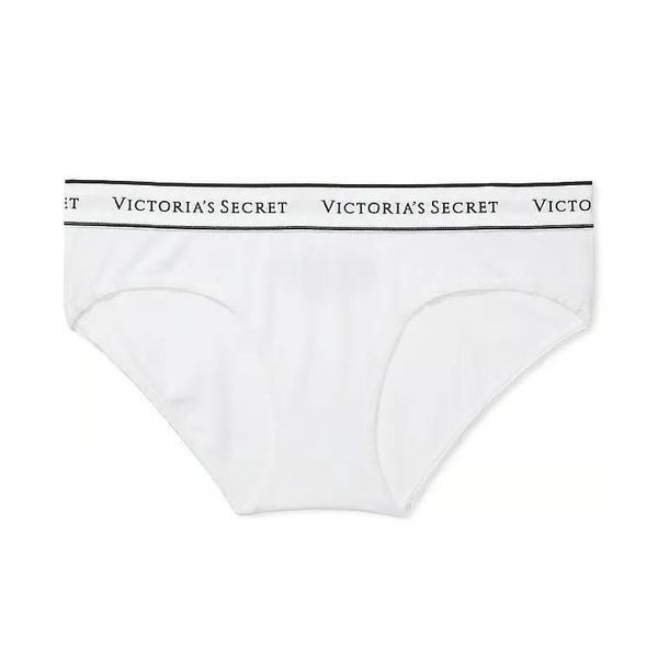 Трусики-хипстер женские Victoria's Secret Logo Cotton Lace-Waist Hiphugger Panty белые b3y-tod-aar фото