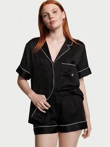 Пижама сатиновая черная (шорты+рубашка) Victoria's Secret Satin Short Pajama Set S 2u6-d63-xum фото