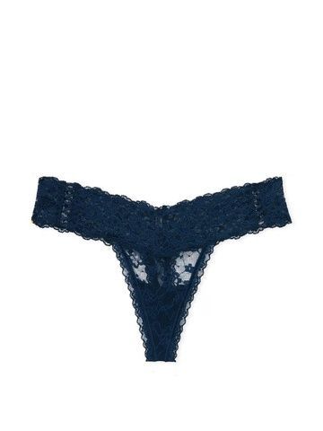 Трусики-стринги женские кружевные Victoria's Secret Lace-Up Lace Thong Panty темно-синие rzv-am7-ci5 фото