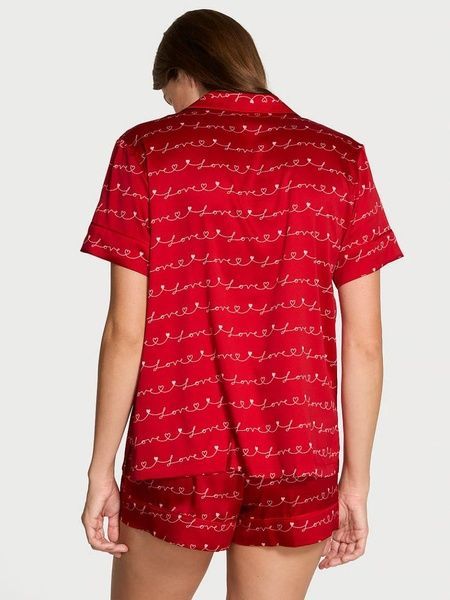 Пижама сатиновая красная (шорты+сорочка) Victoria's Secret Signature Satin Short Pajama Set 69e-a6w-fp3 фото