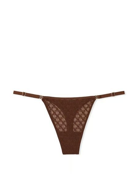 Трусики-стринги женские люксовые кружевные Victoria's Secret Icon Lace Adjustable Thong Panty коричневые siz-o41-mtx фото