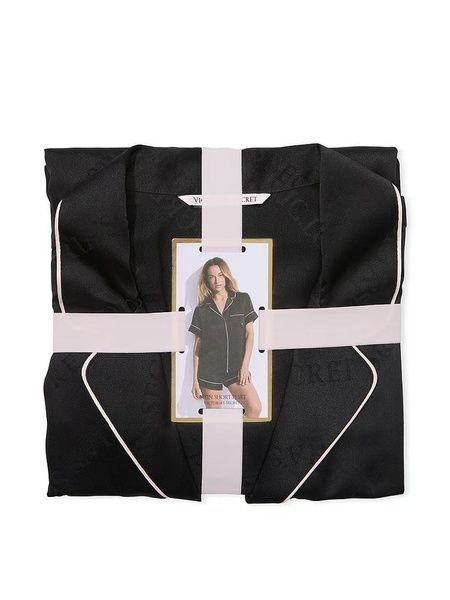 Пижама сатиновая черная (шорты+рубашка) Victoria's Secret Satin Short Pajama Set S 2u6-d63-xum фото
