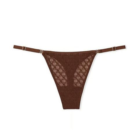 Трусики-стринги женские люксовые кружевные Victoria's Secret Icon Lace Adjustable Thong Panty коричневые siz-o41-mtx фото