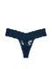 Трусики-стрінги жіночі мереживні Victoria's Secret Lace-Up Lace Thong Panty темно-сині rzv-am7-ci5 фото 1