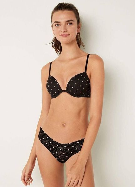 Трусики-стринги женские бесшовные PINK Victoria's Secret No-Show Thong Panty черные lfe-ozi-vry фото