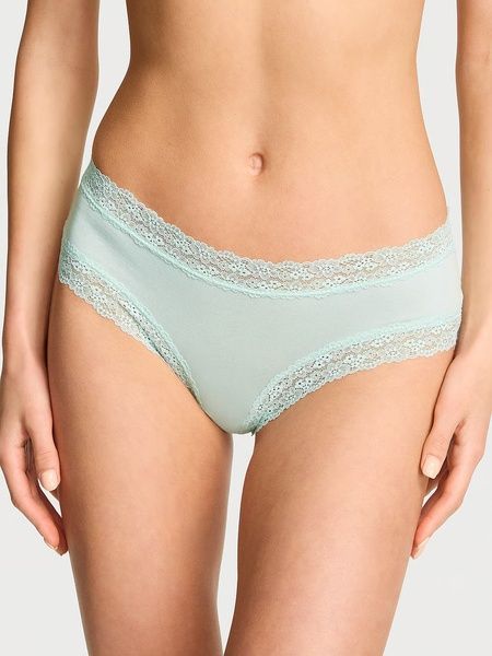Трусики-чики женские кружевные Victoria's Secret Cotton Lace-Trim Cheeky Panty голубые  dxf-8pp-9ld фото