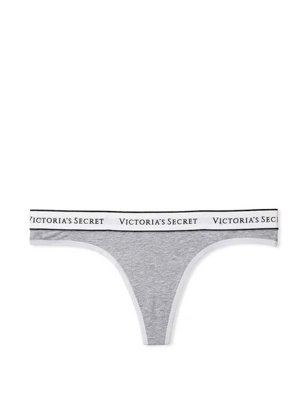 Трусики-стринги жіночі бавовняні Victoria's Secret Logo Cotton Thong Panty сірі  rca-t7m-ney фото
