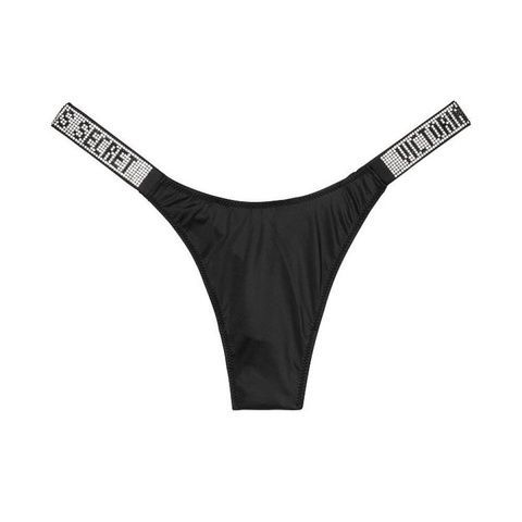 Стринги люксовые со стразами черные Victoria's Secret Crystal Logo Shine Strap Thong Panty 0sg-uj5-hod фото