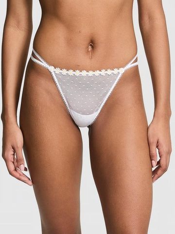 Трусики-стринги женские Victoria's Secret PINK Wink Strappy V-String Thong Panty белые t43-cs6-dra фото