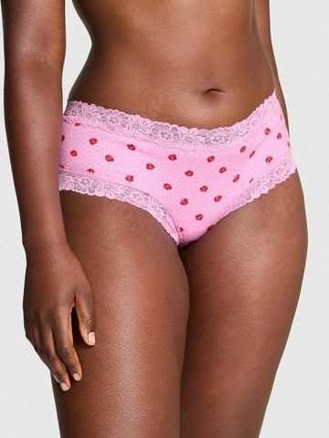 Трусики-чики женские хлопковые с кружевом&nbsp;PINK Victoria's Secret Wink Lace-Trim Cheeky Panty розовые 6fx-nta-g9e фото