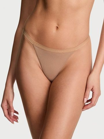 Трусики-стринги бавовняні Victoria's Secret Stretch Cotton V-String Panty бежеві dzu-cra-3s0 фото
