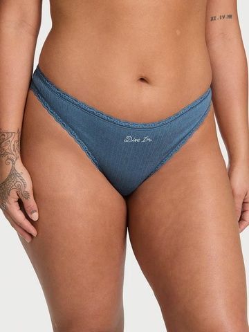 Трусики-стринги женские хлопковые Victoria's Secret The Lacie Cotton Lace-Waist Thong морская волна 8wq-clk-8lx фото