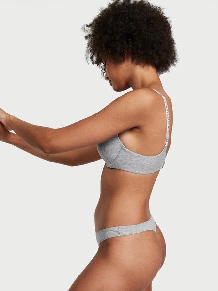 Трусики-стринги женские хлопковые Victoria's Secret Stretch Cotton High-Leg Scoop Thong Panty серые rw6-xdj-klx фото