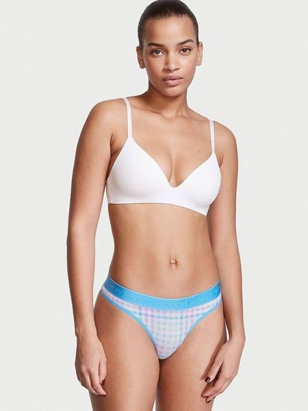 Трусики-стринги женские хлопковые Victoria's Secret Logo Cotton Thong Panty голубые z0j-j8r-f2o фото