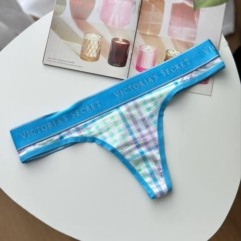 Трусики-стринги женские хлопковые Victoria's Secret Logo Cotton Thong Panty голубые z0j-j8r-f2o фото