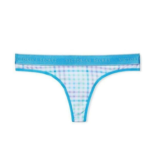 Трусики-стринги женские хлопковые Victoria's Secret Logo Cotton Thong Panty голубые z0j-j8r-f2o фото