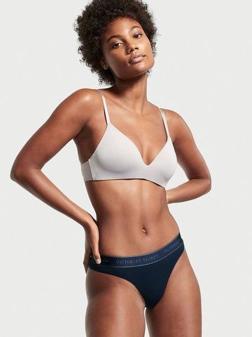 Трусики-стринги женские хлопковые Victoria's Secret Logo Cotton Thong Panty синие 7t1-kc8-0ed фото