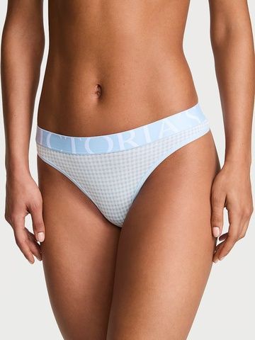 Трусики-стринги жіночі бавовняні з логотипом Victoria's Secret Exploded Logo Cotton Thong блакитні  vdc-ah3-pnf фото