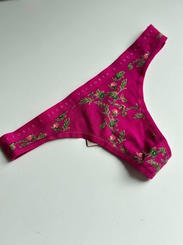 Трусики-стринги женские хлопковые Victoria's Secret Logo Cotton Thong Panty розовые zer-vxg-pkb фото