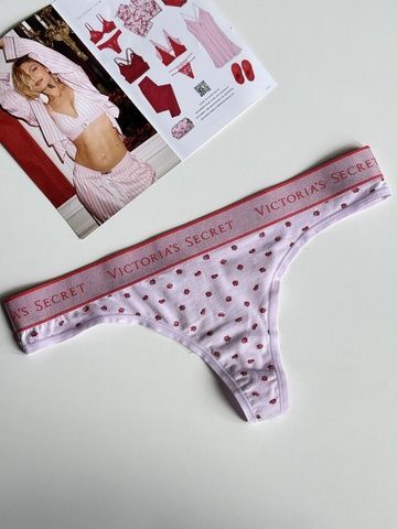 Трусики-стринги женские хлопковые с логотипом Victoria's Secret Logo Cotton Thong Panty сиреневые ue0-fmb-lzr фото
