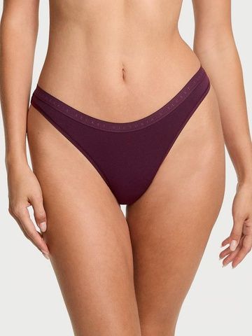 Трусики-стринги женские хлопковые Victoria's Secret Stretch Cotton High-Leg Scoop Thong Panty бордовые dr5-tqw-pg2 фото