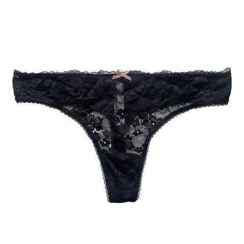 Трусики-стринги женские люксовые Victoria's Secret черные 703-601 фото