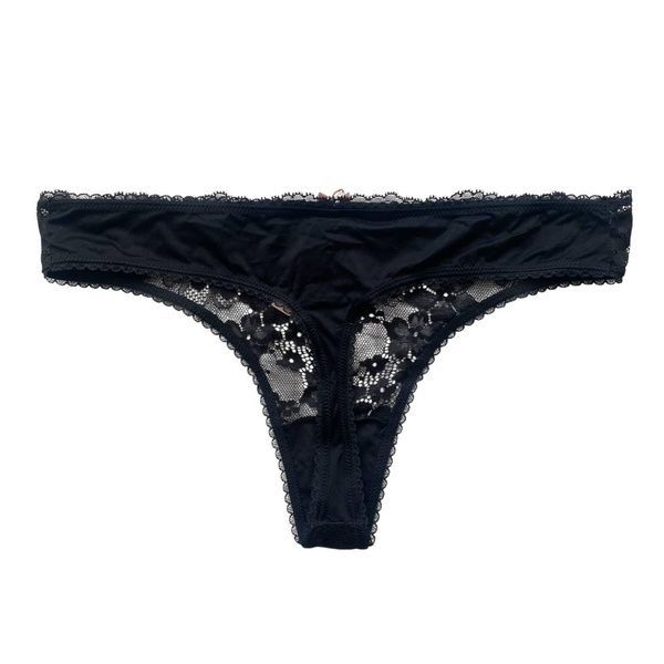 Трусики-стринги женские люксовые Victoria's Secret черные 703-601 фото