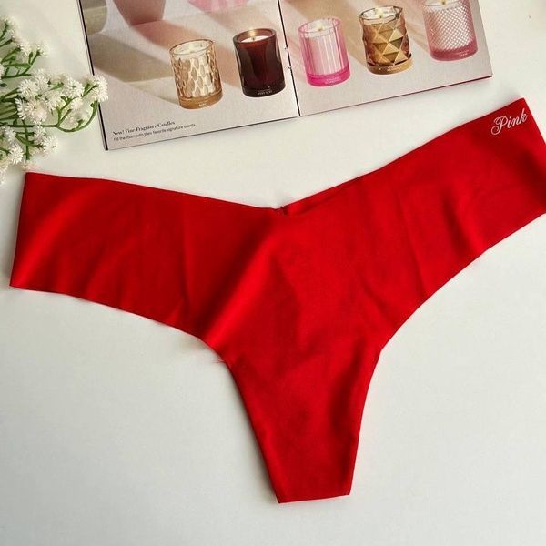 Трусики-стринги женские бесшовные PINK Victoria's Secret No-Show Thong Panty красные gyh-oyq-fpw фото