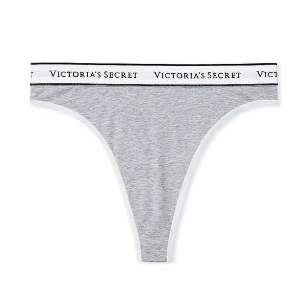 Трусики-стрінги з високою посадкою Victoria's Secret Logo Cotton High-Waist Thong Panty світло-сірі S z9h-y1y-pqo фото