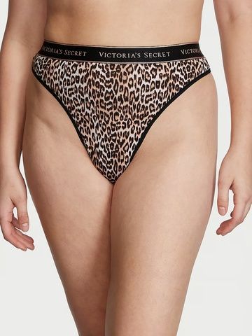 Трусики-стринги с высокой посадкой Victoria's Secret Logo Cotton High-Waist Thong Panty леопардовые hro-8us-iz2 фото