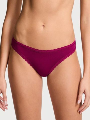 Трусики-бикини женские хлопковые Victoria's Secret Lace-Waist Bikini Panty бордовые  7n4-3at-7e0 фото