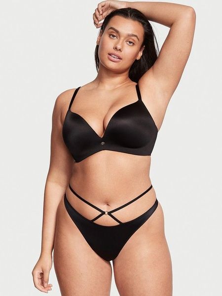 Трусики-стринги женские люксовые Victoria's Secret So Obsessed Strappy Thong Panty черные zwe-64q-w1r фото