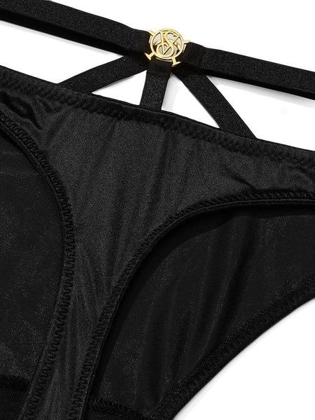 Трусики-стринги женские люксовые Victoria's Secret So Obsessed Strappy Thong Panty черные zwe-64q-w1r фото