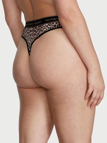 Трусики-стринги с высокой посадкой Victoria's Secret Logo Cotton High-Waist Thong Panty леопардовые hro-8us-iz2 фото