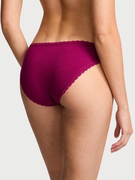 Трусики-бикини женские хлопковые Victoria's Secret Lace-Waist Bikini Panty бордовые  7n4-3at-7e0 фото