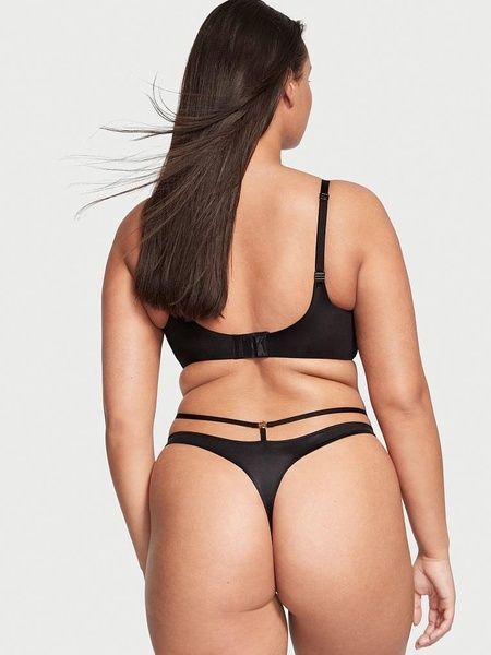 Трусики-стринги женские люксовые Victoria's Secret So Obsessed Strappy Thong Panty черные zwe-64q-w1r фото